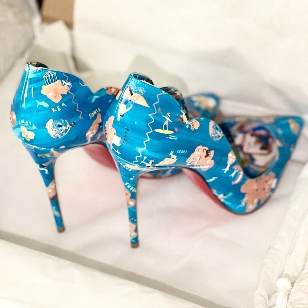 Christian Louboutin Hot Chick pumps 100mm patent blue Greek Odyssey EU37.5 - Picture 7 of 14